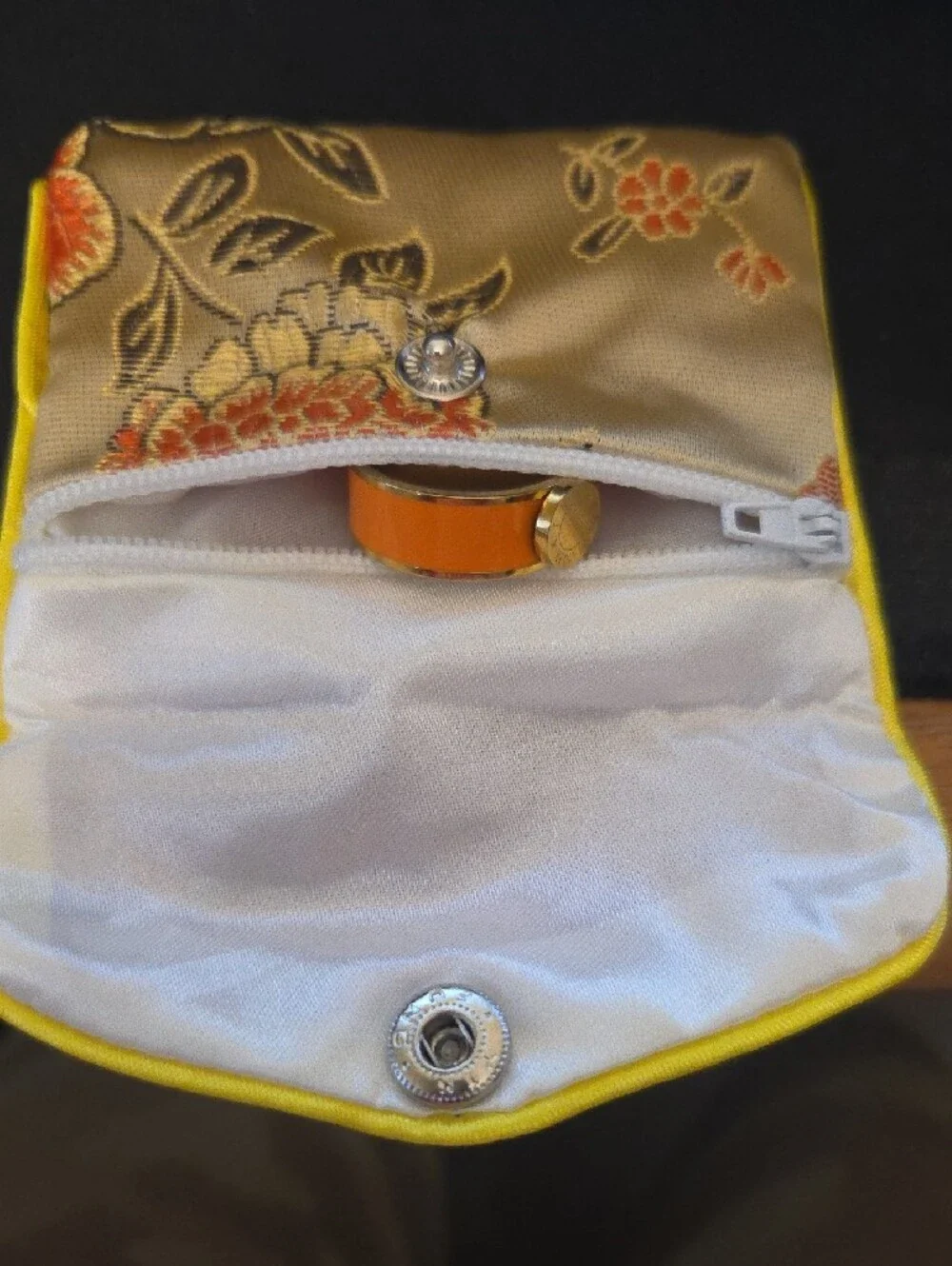Gold-Tone Orange Enamel Ring with Roman Numeral Medallion Size 6 NIP